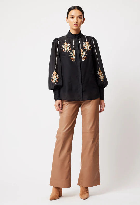 Florence Embroidered Button Shirt - Black