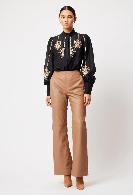 Florence Embroidered Button Shirt - Black