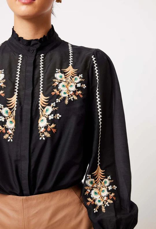 Florence Embroidered Button Shirt - Black