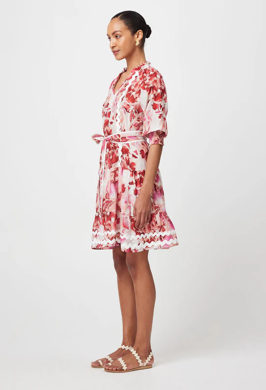 Sanibel Cotton Silk Dress in Flamingo Flower