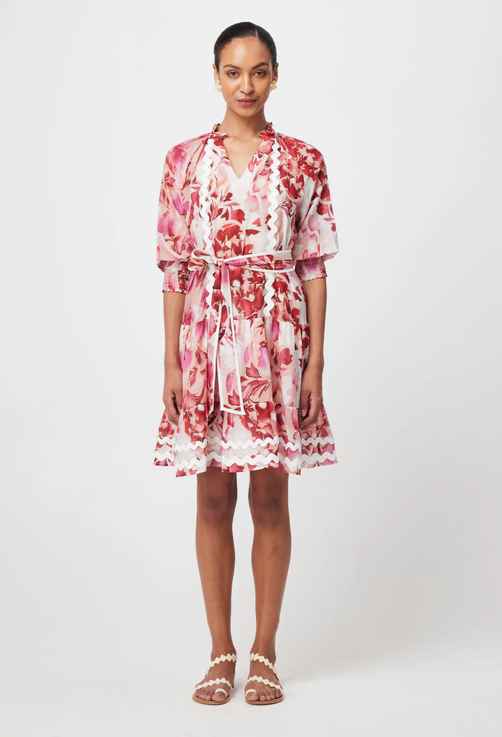 Sanibel Cotton Silk Dress in Flamingo Flower