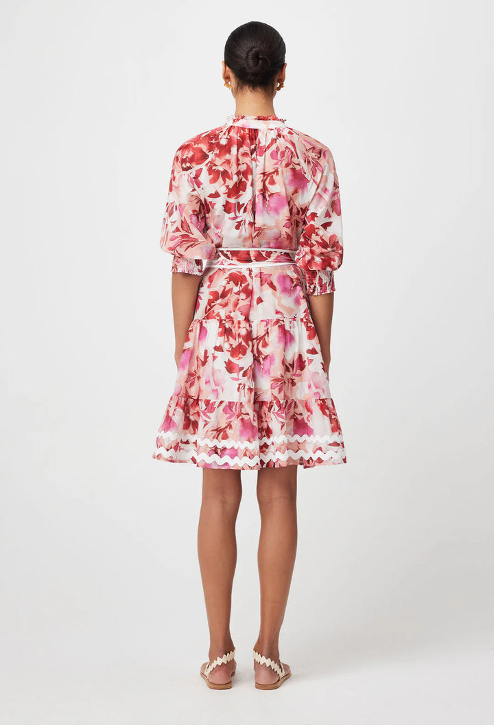 Sanibel Cotton Silk Dress in Flamingo Flower