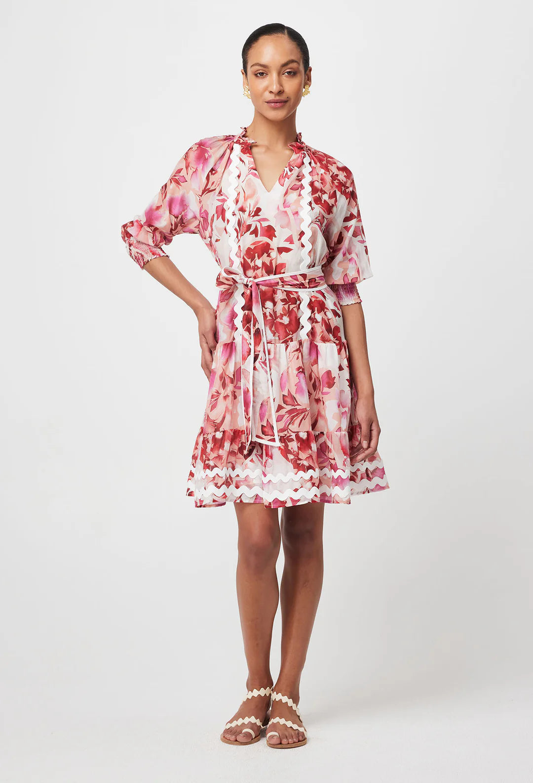 Sanibel Cotton Silk Dress in Flamingo Flower