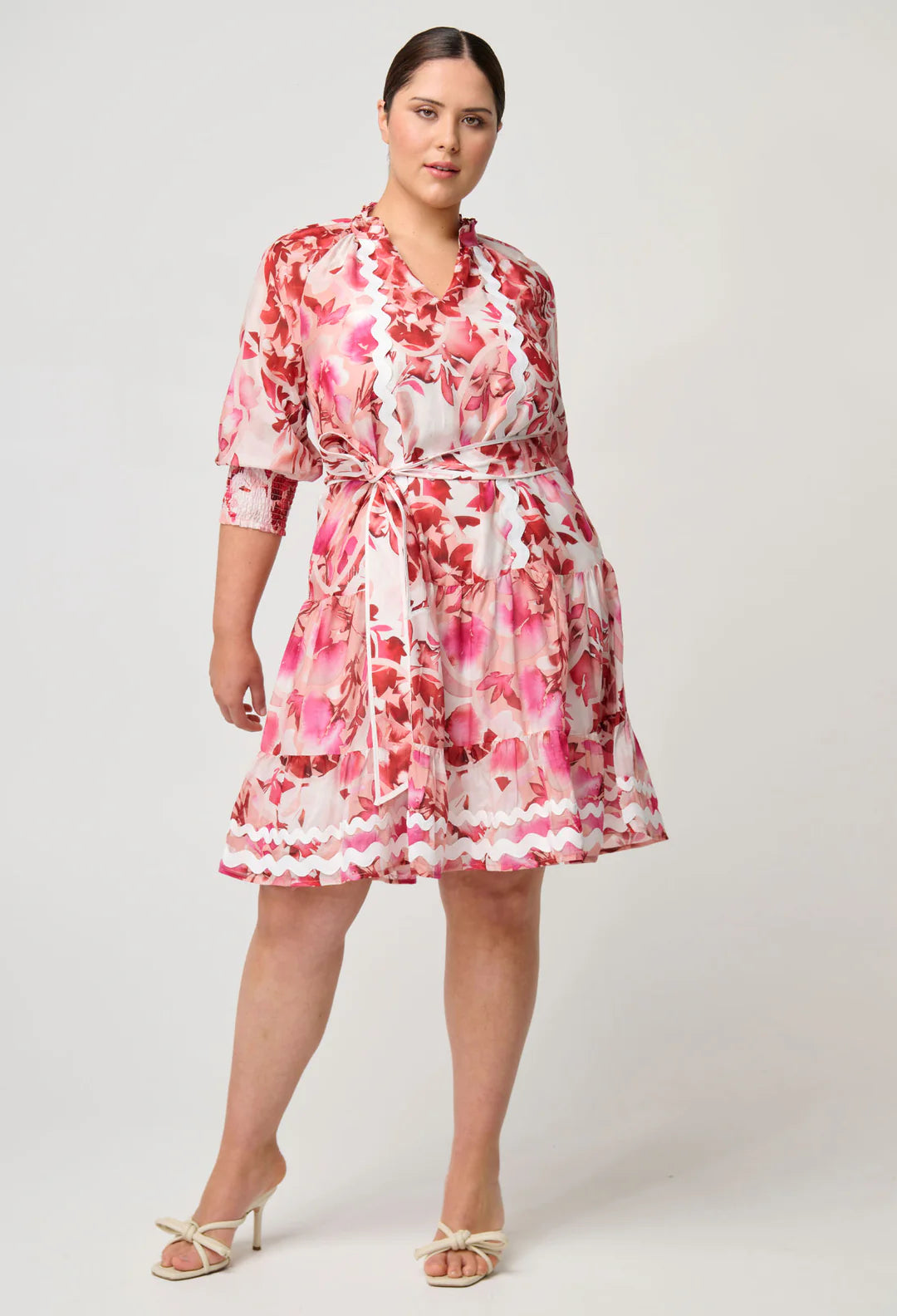 Sanibel Cotton Silk Dress in Flamingo Flower