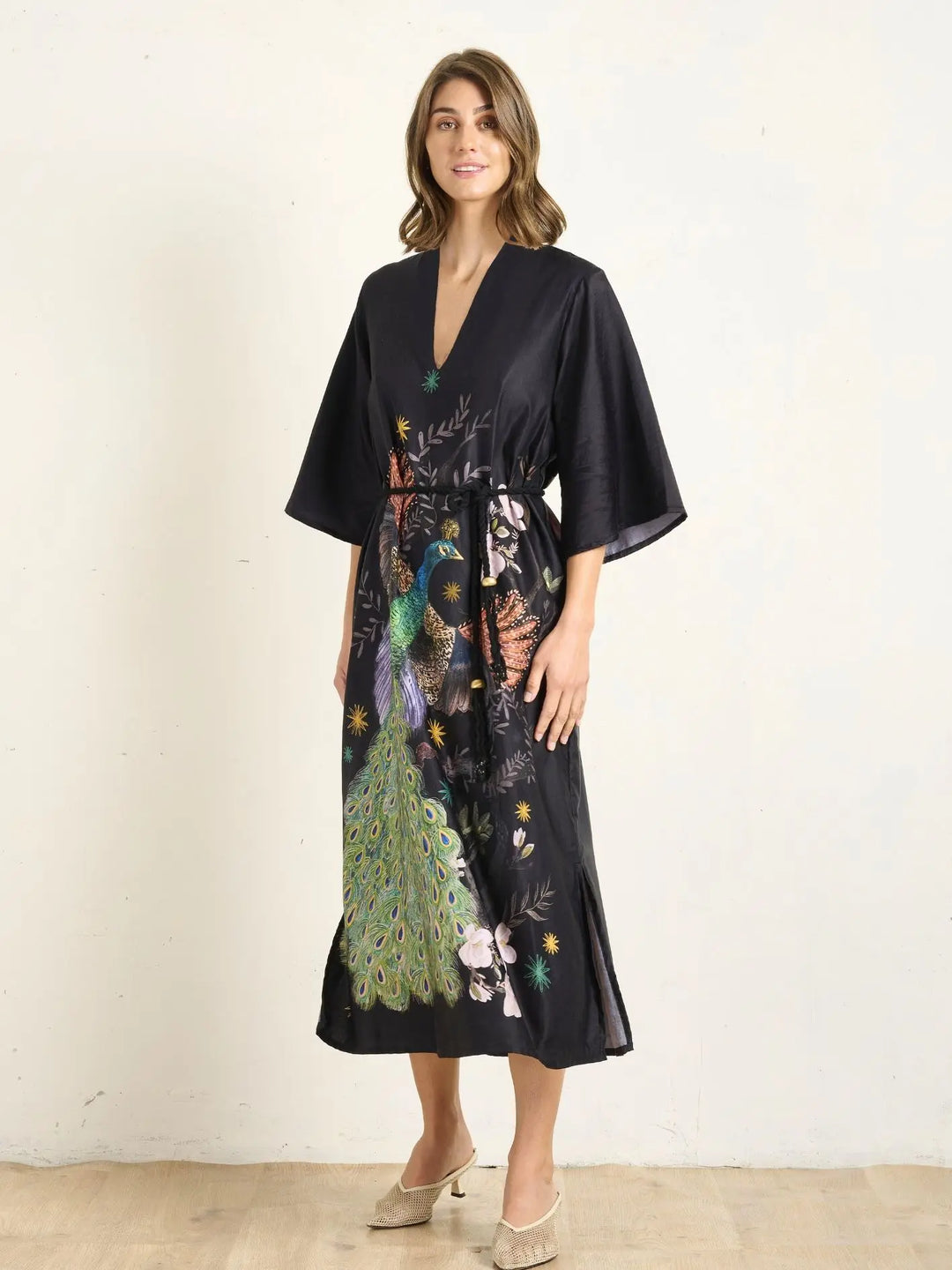 Silky Peacock Kaftan - Onyx