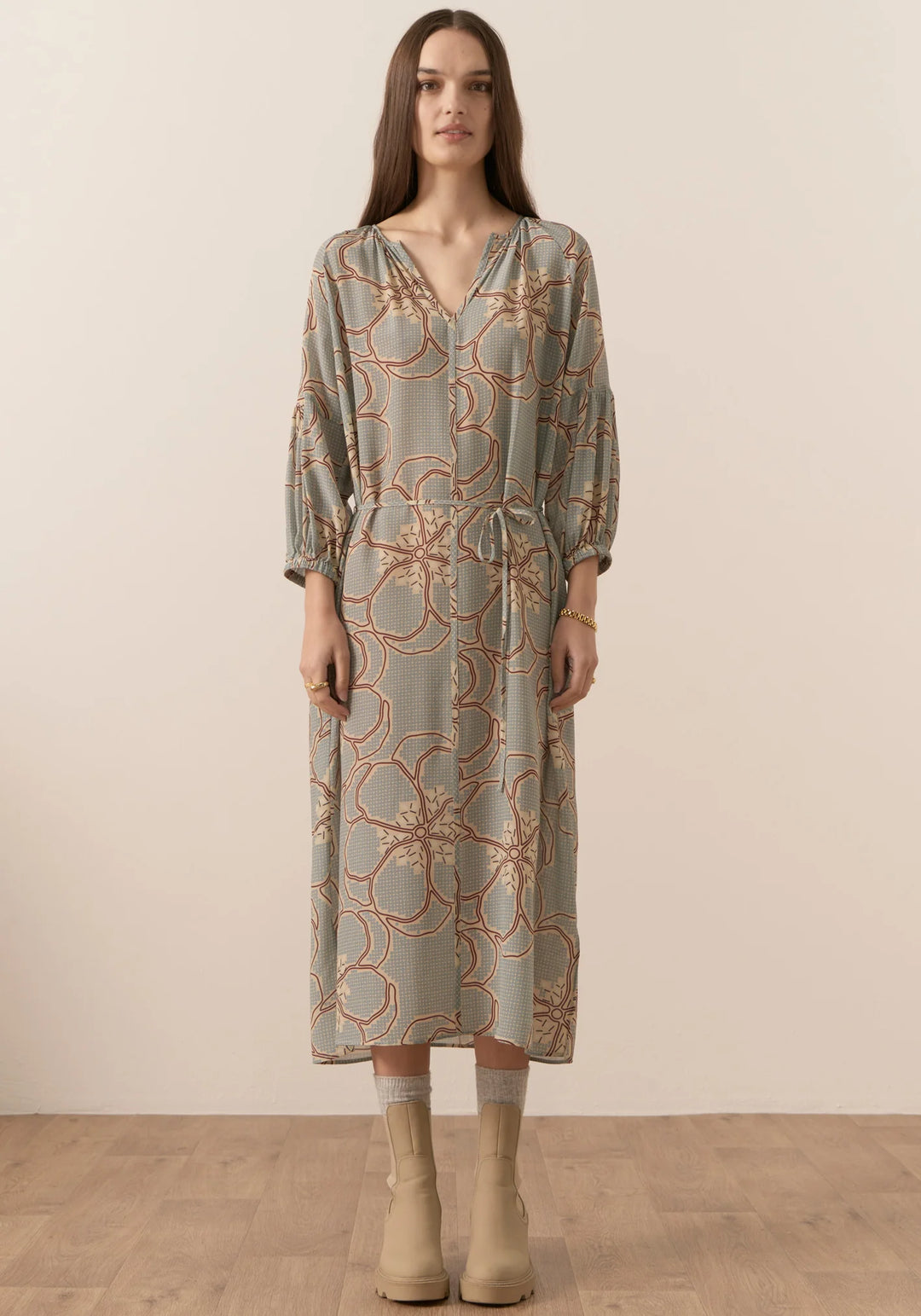 Adler Silk Belted Dress - Adler Print