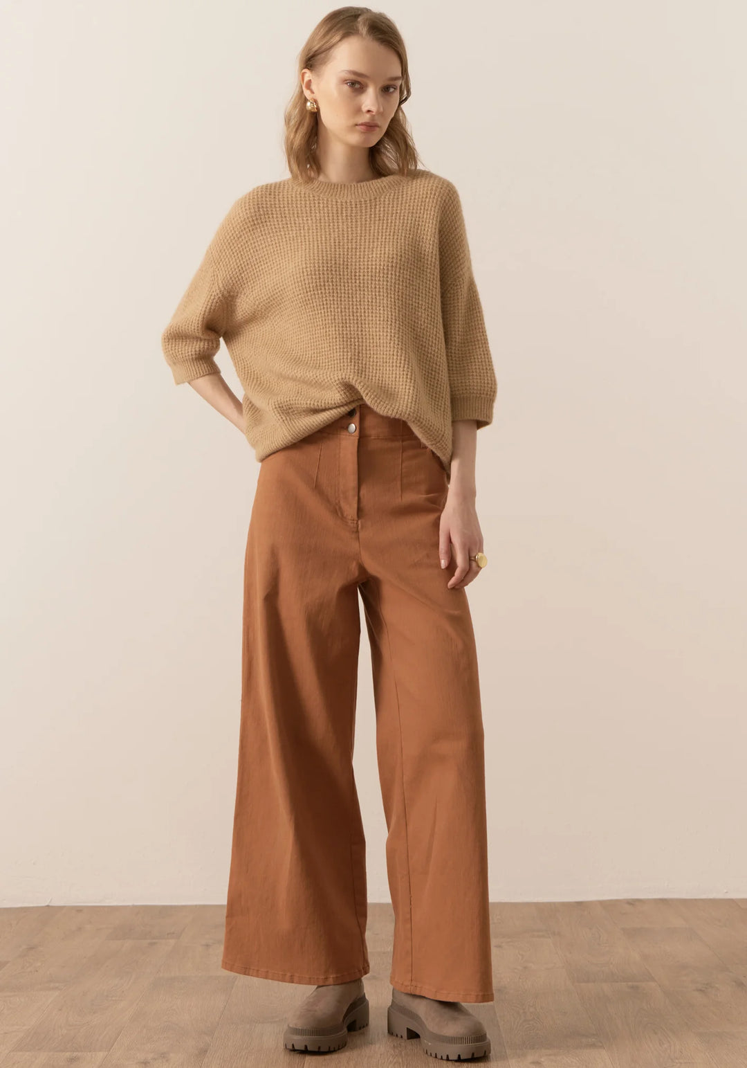 Jane Pointelle Knit Tee - Sand