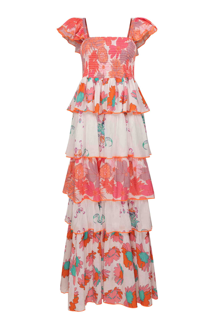 Place Du Soleil Tiered Maxi Dress 120 - Pink/Turquoise