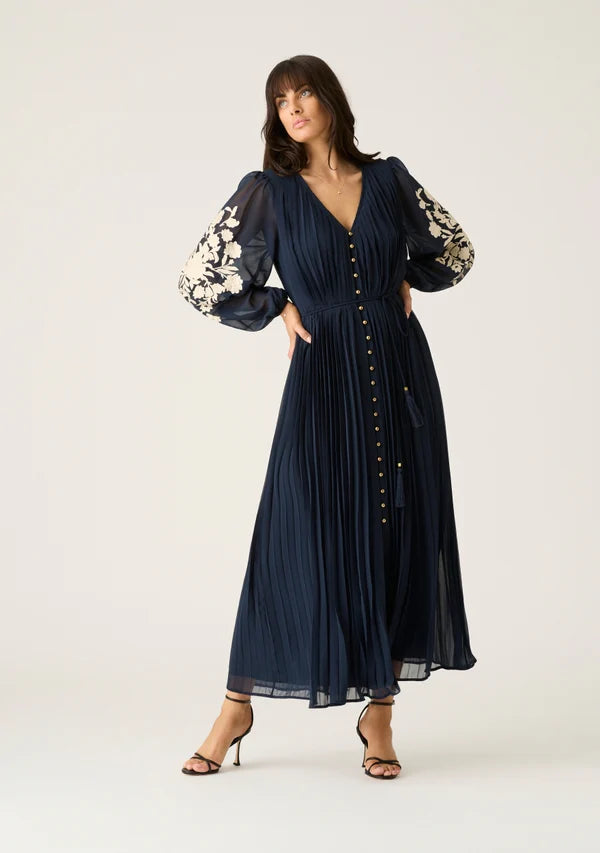 Willow Pleat Maxi Dress - Navy