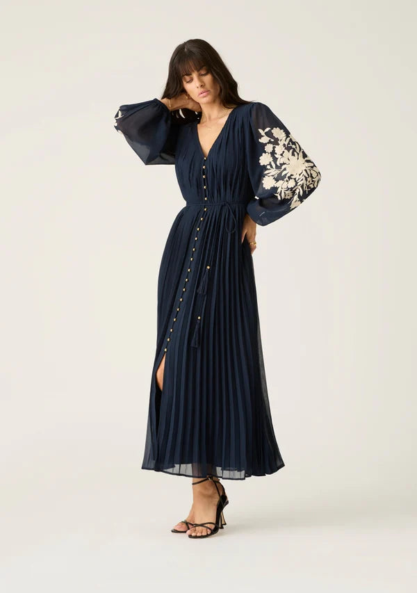 Willow Pleat Maxi Dress - Navy