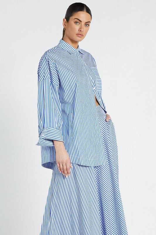 Oversized Shirt - Blue White Stripe