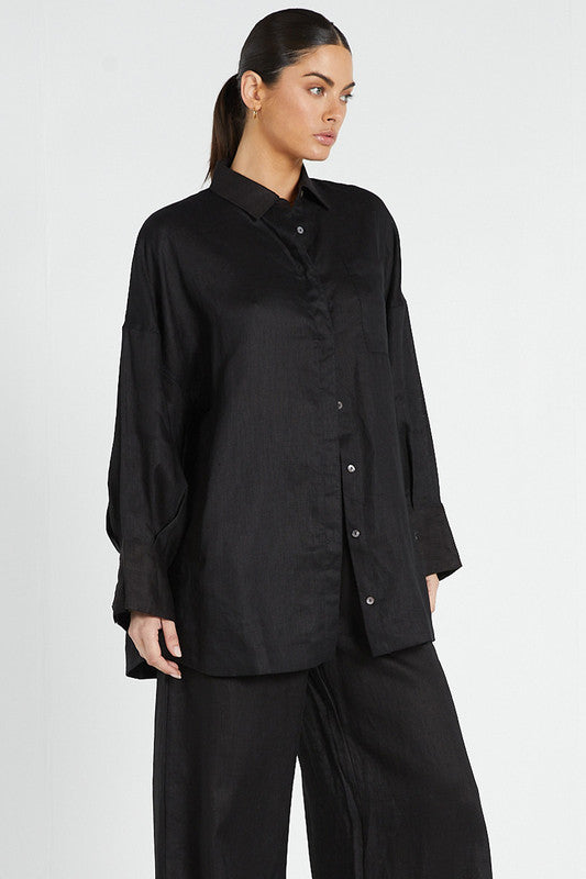 Oversized Shirt - Black Linen