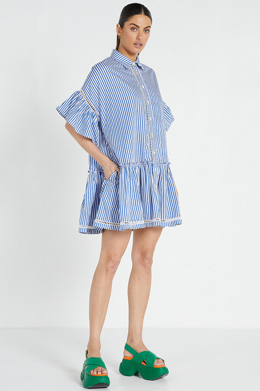 Genoa Mini Shirt Dress - Blue / White