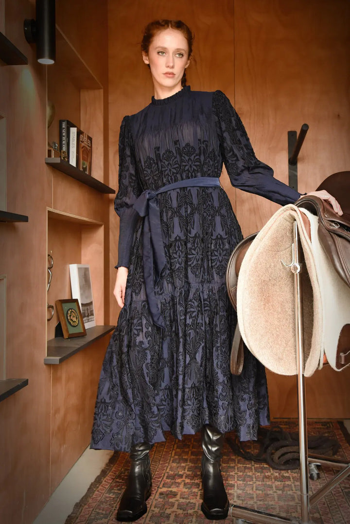 Shirred Is The Word Dress - Navy/Black