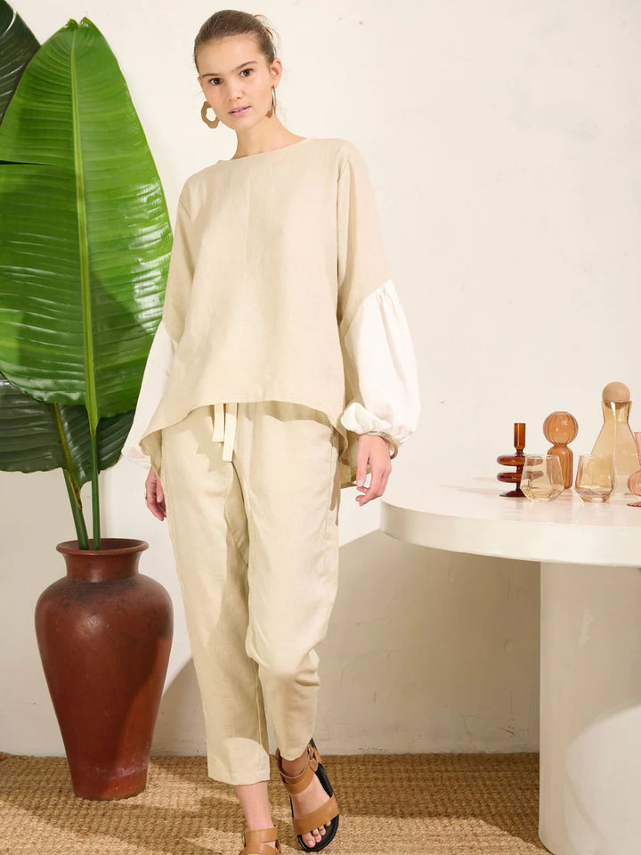 Falling Bell Sleeve Top - Acacia Linen