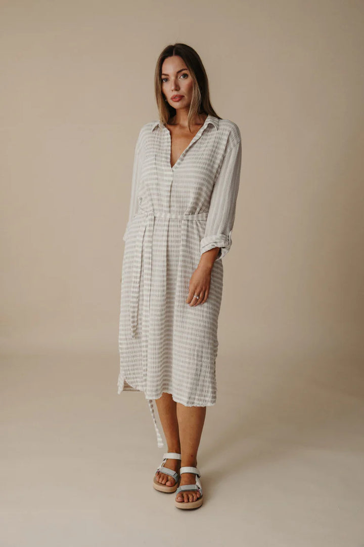 Salt Tunic Dress - Pumice & White