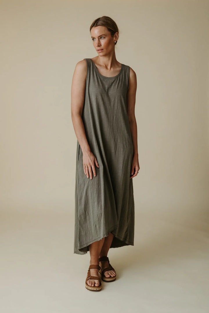 Shoreline Fine Slub Breeze Dress - Dusty Olive