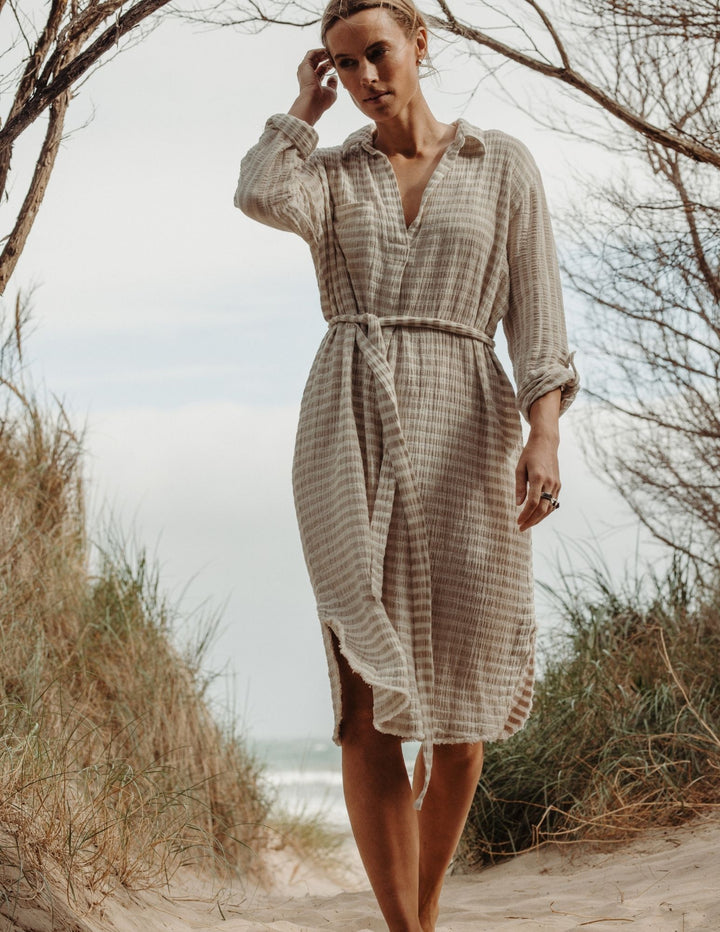 Salt Tunic Dress - Pumice & White