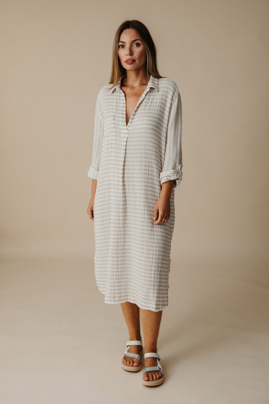 Salt Tunic Dress - Pumice & White