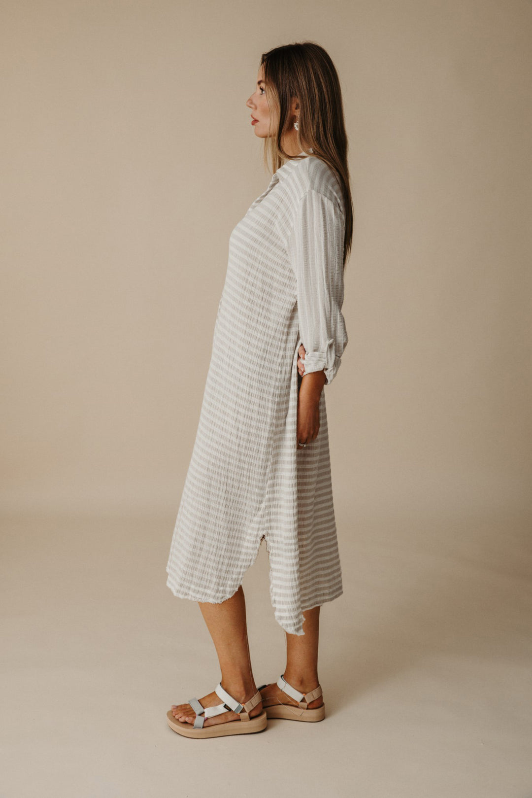 Salt Tunic Dress - Pumice & White