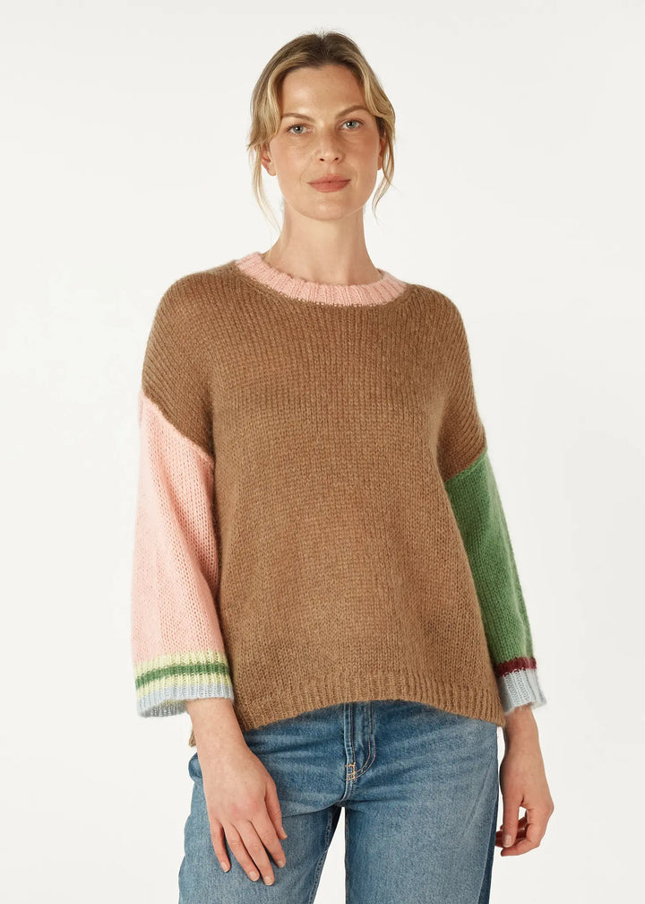 Mohair Colour Block Knit - Caramel