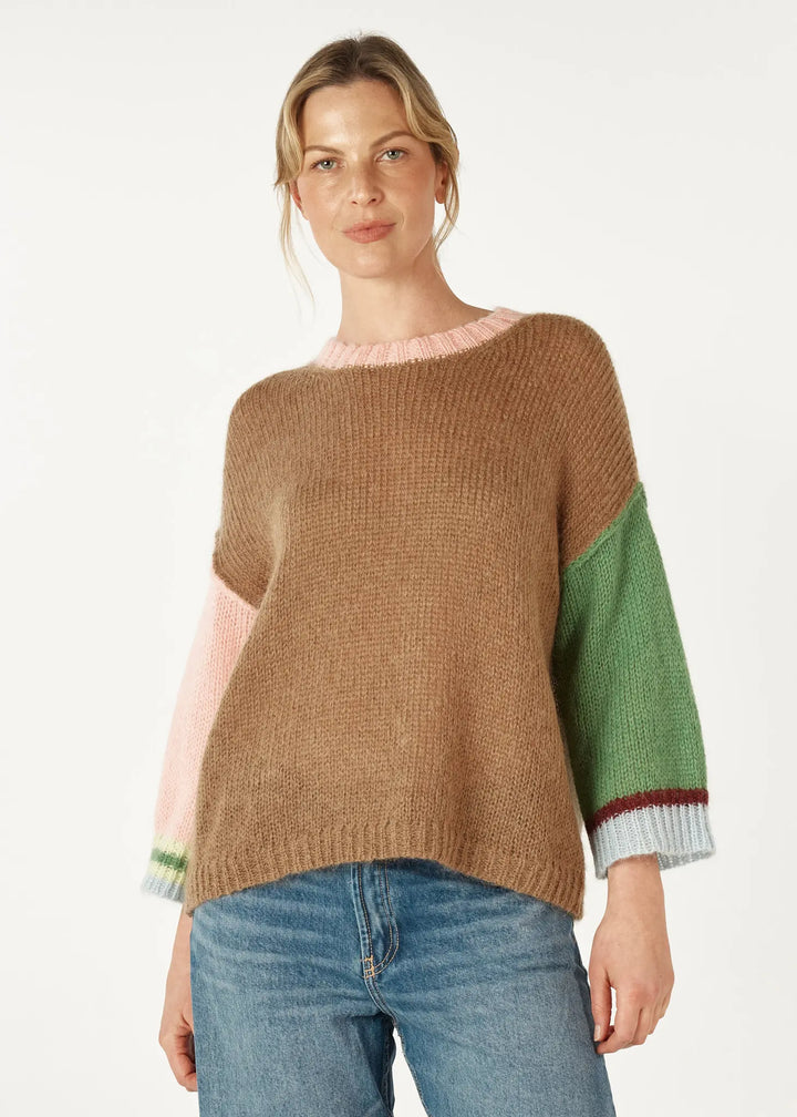 Mohair Colour Block Knit - Caramel