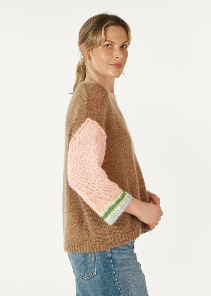 Mohair Colour Block Knit - Caramel