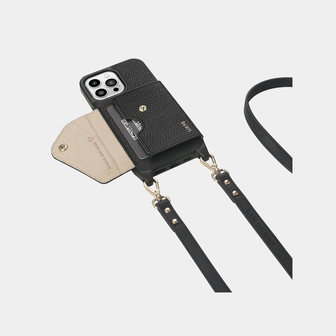 Zoë Black Leather Phone Case & Crossbody Strap