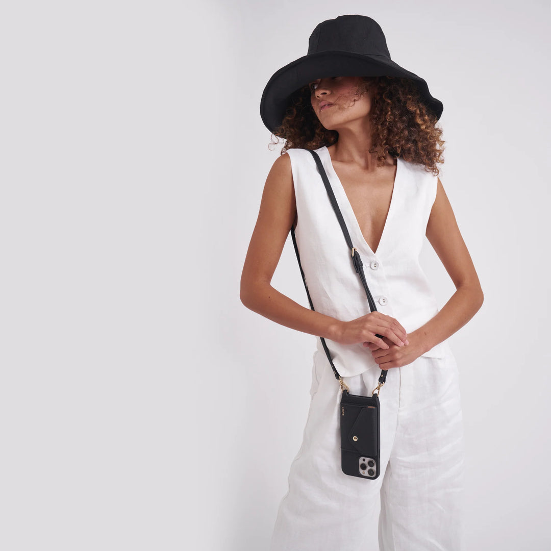 Zoë Black Leather Phone Case & Crossbody Strap