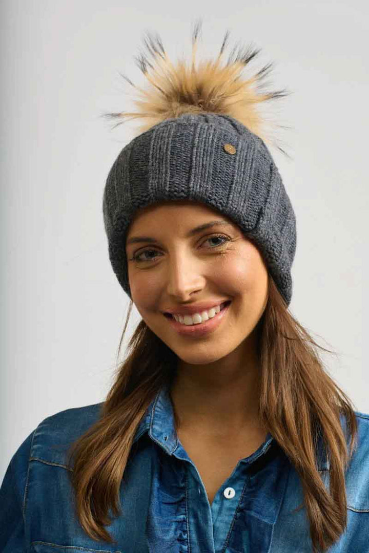 Shirty Fur Pom Pom Beanie - Charcoal