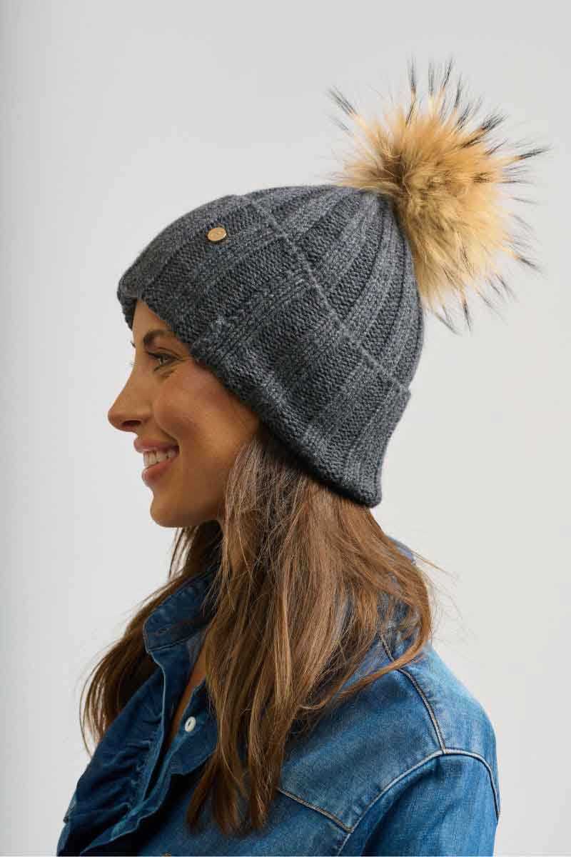 Shirty Fur Pom Pom Beanie - Charcoal