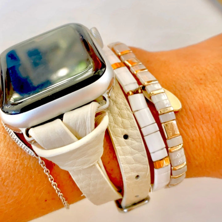 Salty Safari Apple Wrap Watch Band - Milk (Leather)