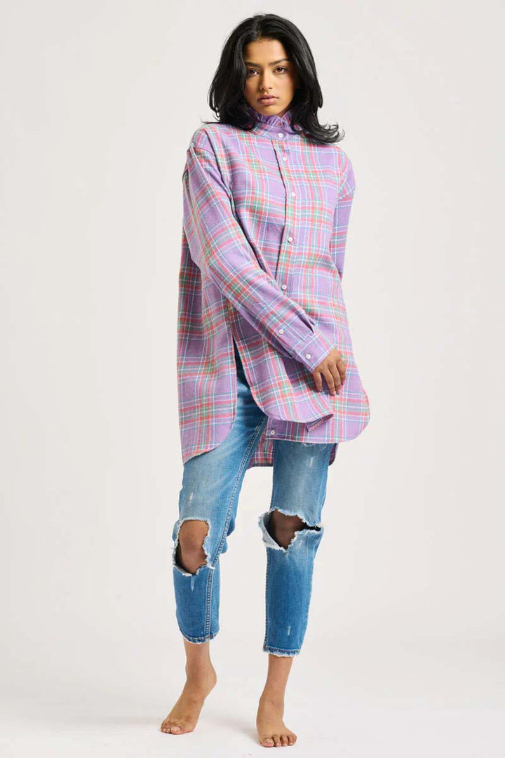 Shirty Camilla Boyfriend Shirt Flannel Frill - Lilac