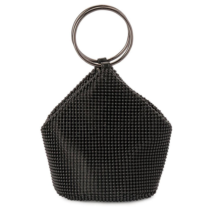 Olga Berg Bianca Ball Mesh Handle Bag - Black (with Gunmetal)