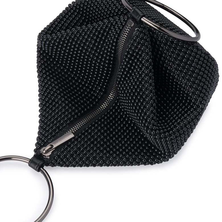 Olga Berg Bianca Ball Mesh Handle Bag - Black (with Gunmetal)