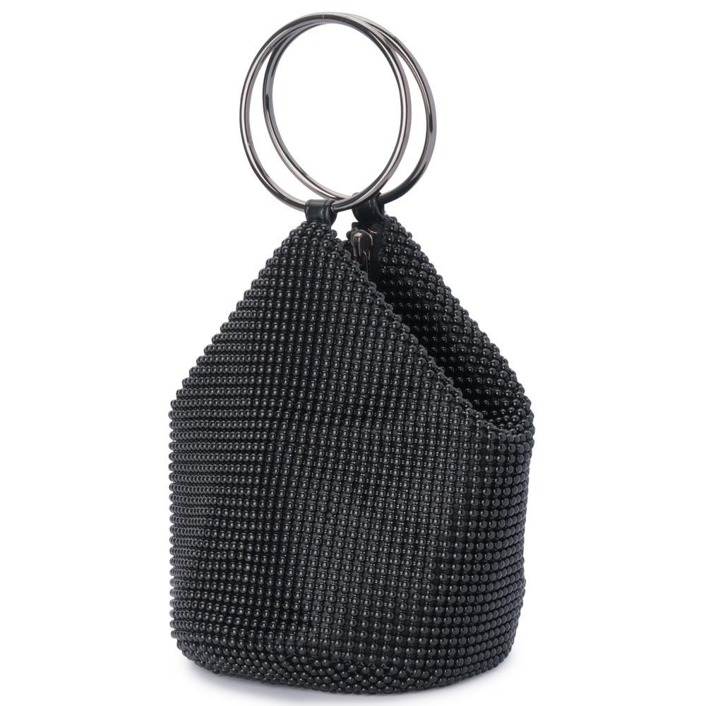 Olga Berg Bianca Ball Mesh Handle Bag - Black (with Gunmetal)