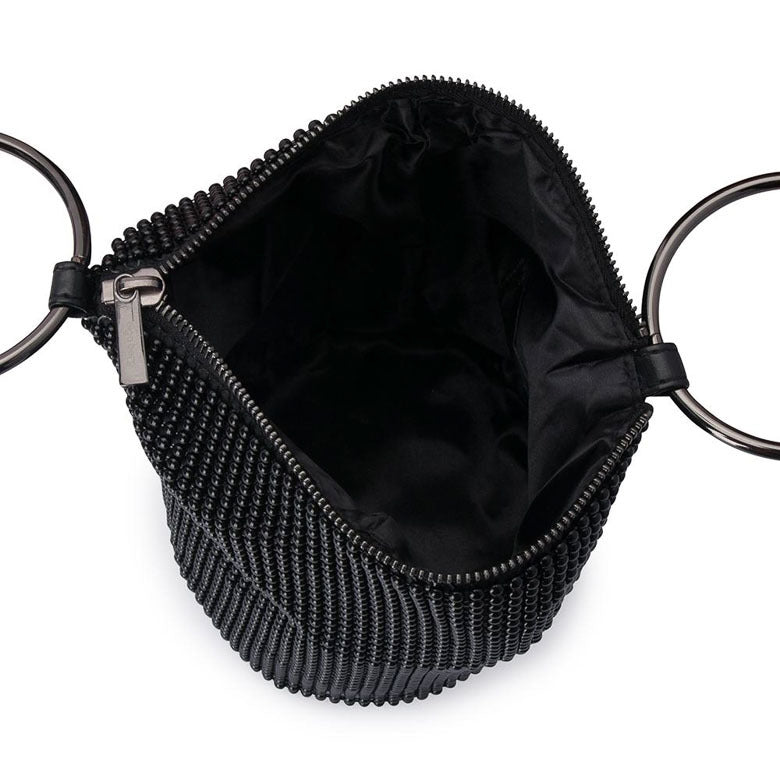 Olga Berg Bianca Ball Mesh Handle Bag - Black (with Gunmetal)