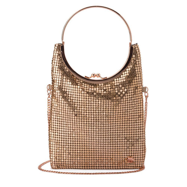 Olga Berg Gigi Flat Mesh Circular Handle Bag - Rose Gold