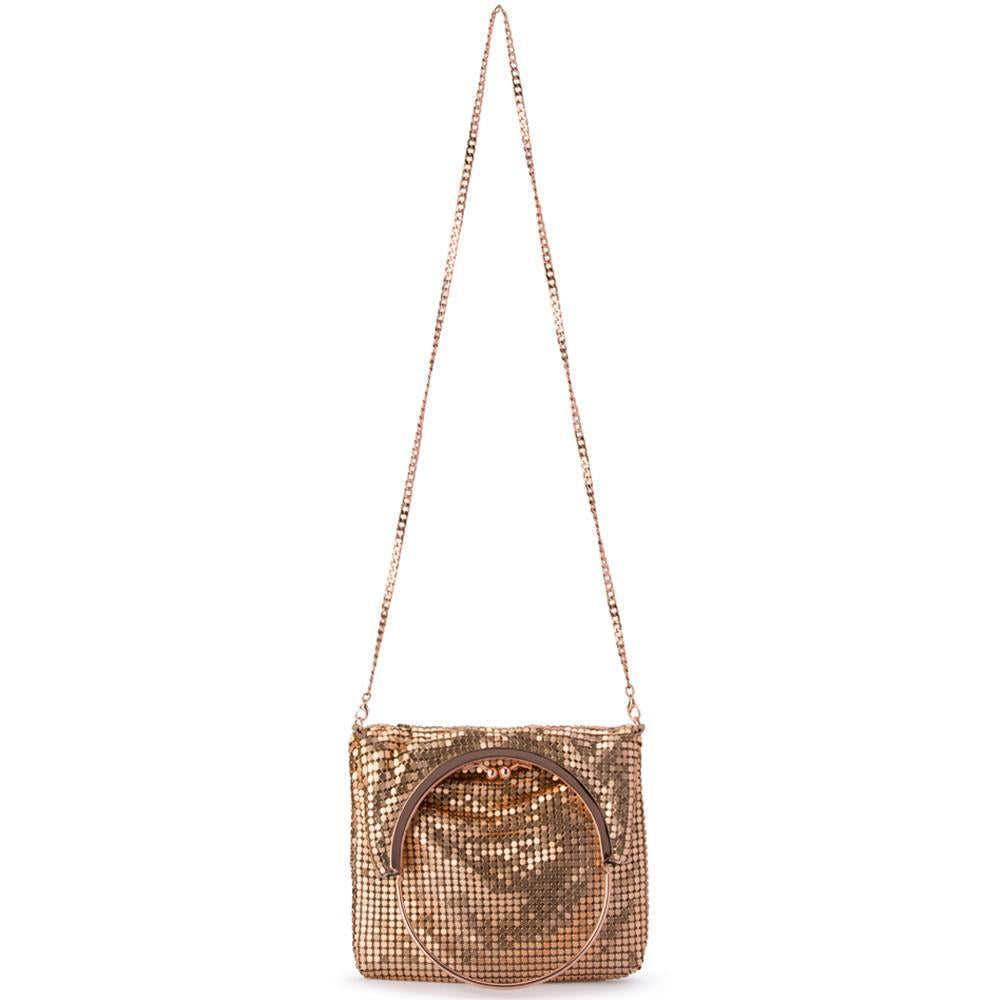 Olga Berg Gigi Flat Mesh Circular Handle Bag - Rose Gold