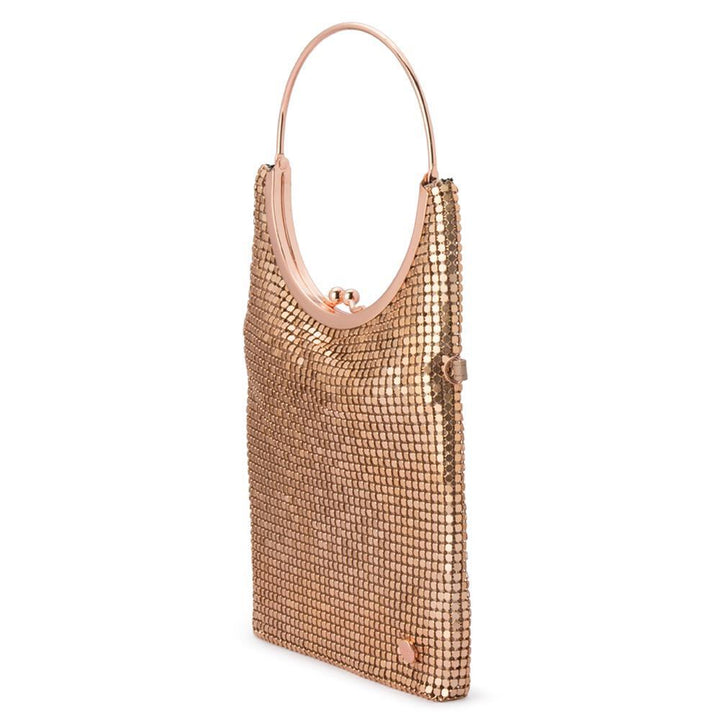 Olga Berg Gigi Flat Mesh Circular Handle Bag - Rose Gold