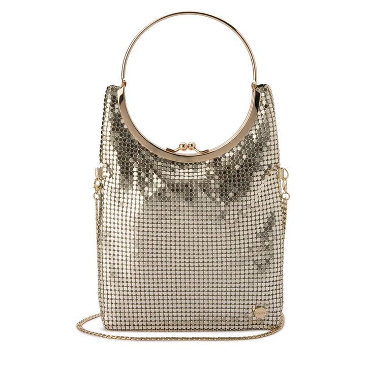 Olga Berg Gigi Flat Mesh Circular Handle Bag - Gold