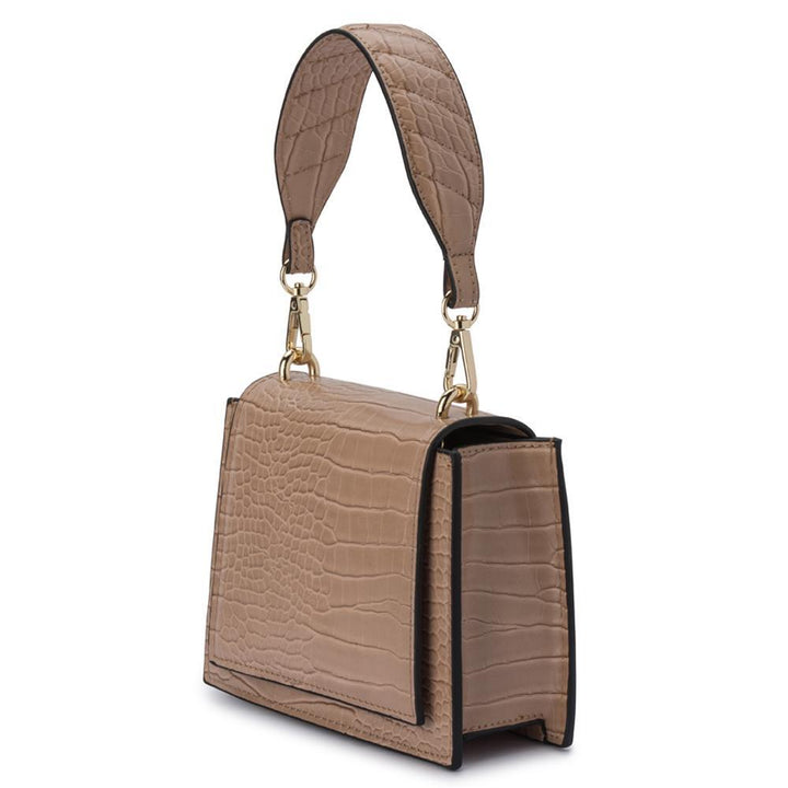 Olga Berg Molli Croc Embossed Top Handle Bag - Natural