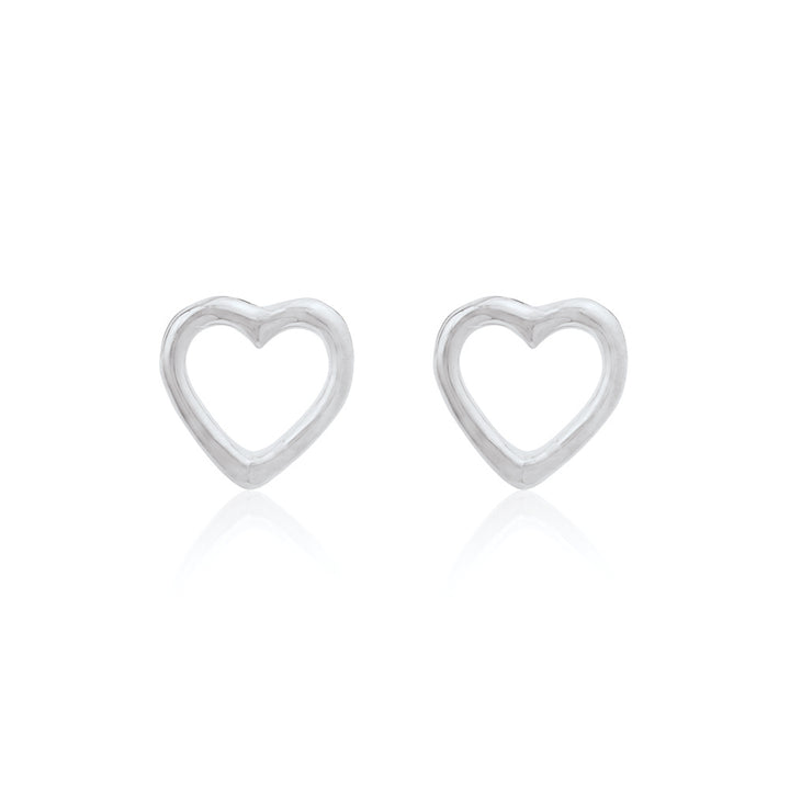 Open Heart Stud Earrings - Silver