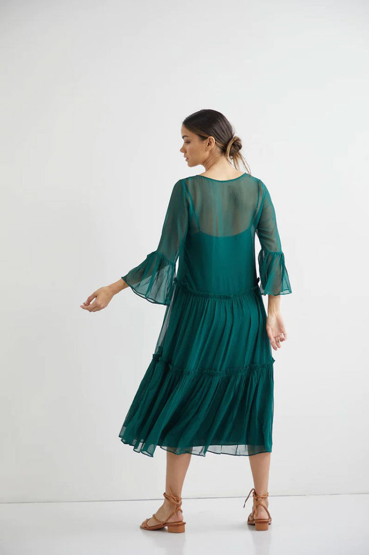 Valentine Silk Midi with Slip - Forest Green