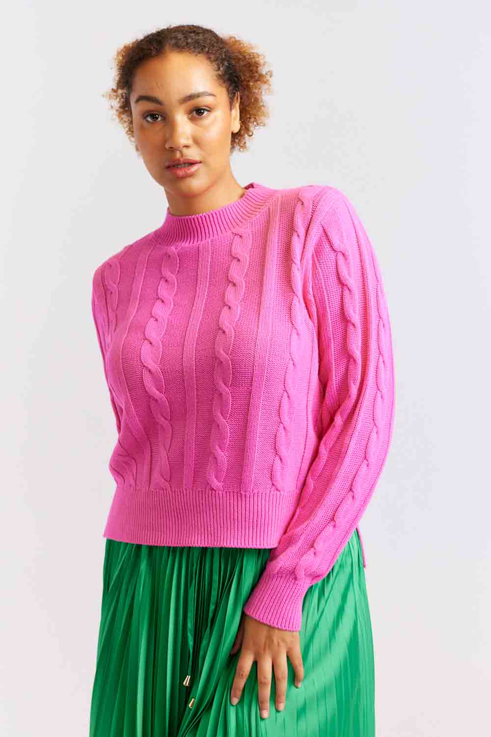 Amber Cotton Sweater - Hot Pink