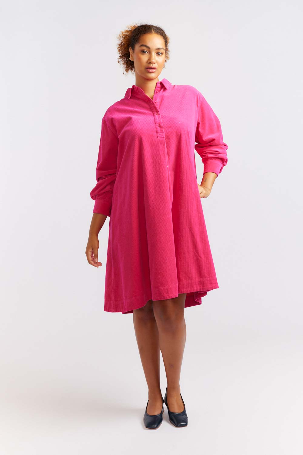 Overshirt Cord Dress - Magenta