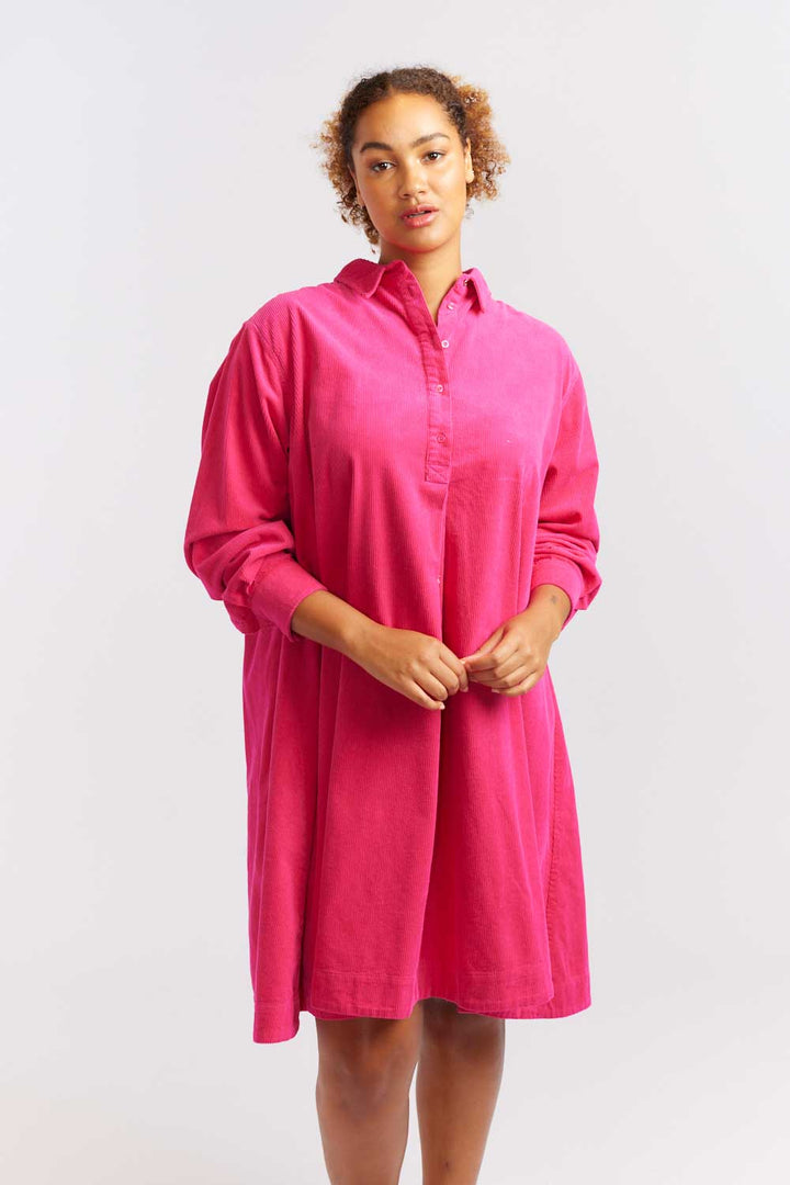 Overshirt Cord Dress - Magenta