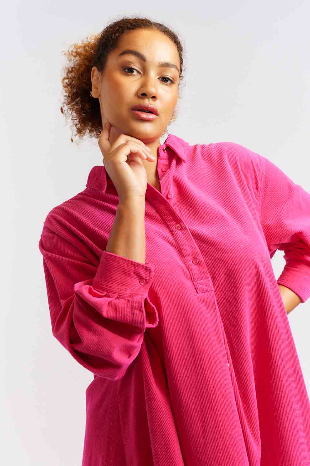 Overshirt Cord Dress - Magenta