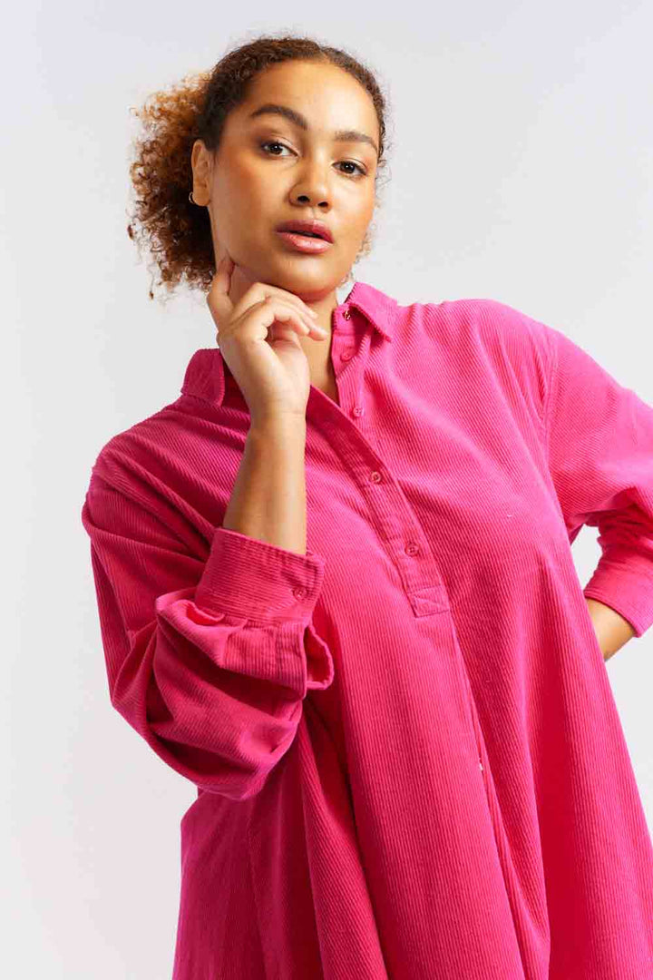 Overshirt Cord Dress - Magenta