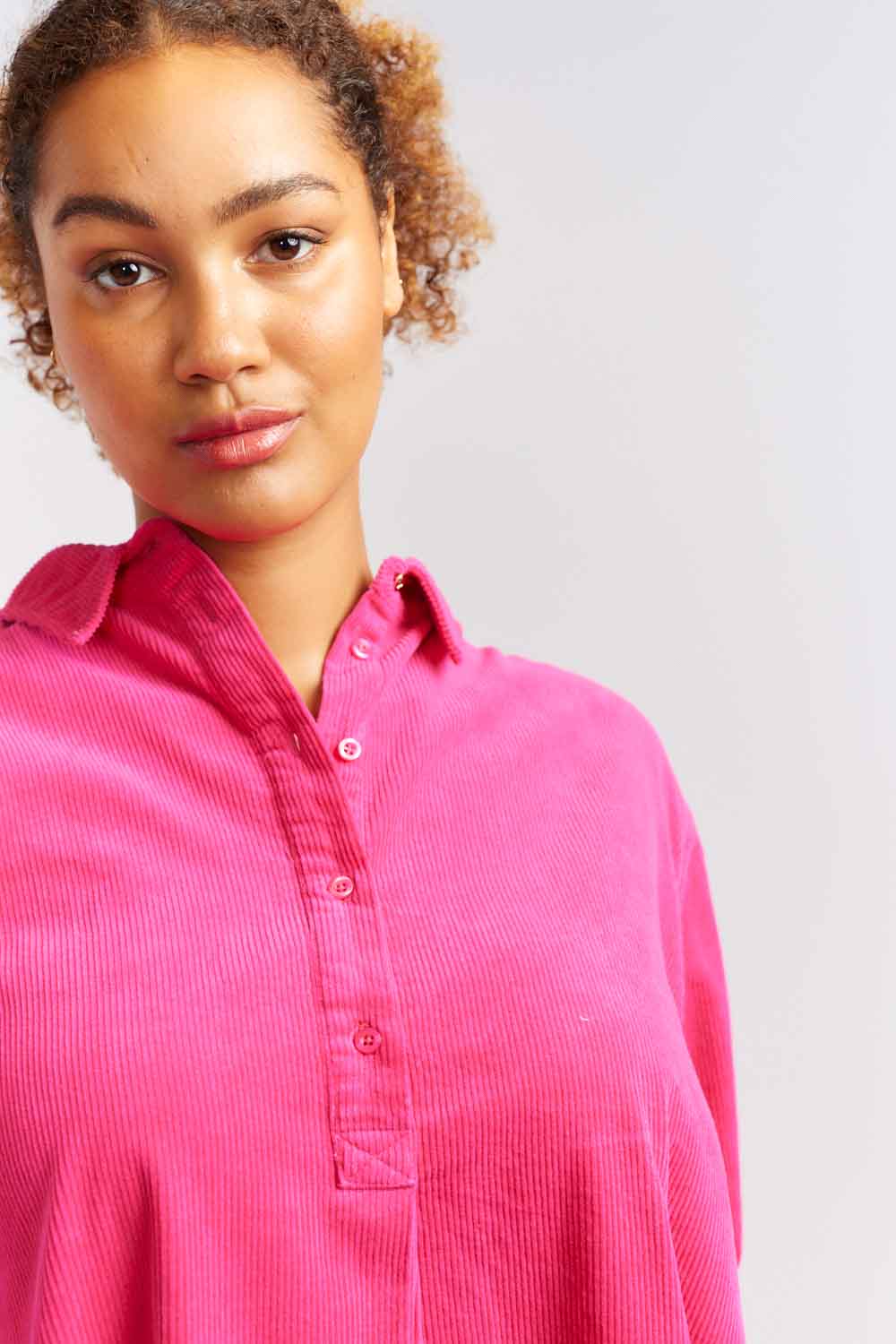 Overshirt Cord Dress - Magenta